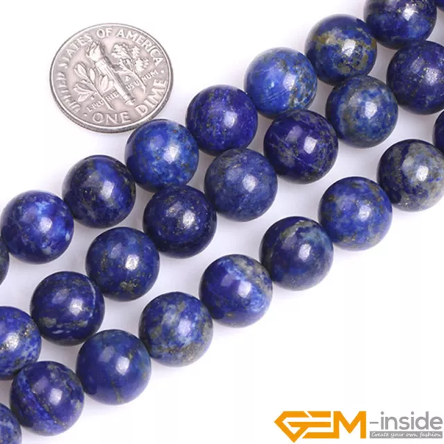 Natural Grade AAA Genuine Blue Lapis Lazuli Gemstone Round Beads Strand 15"