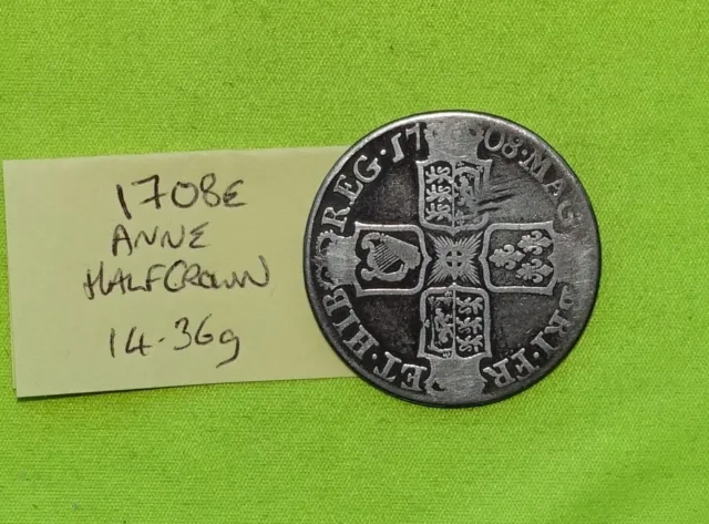 1708 E Silver HALF CROWN Coin Queen Anne (1702-14) ESC576