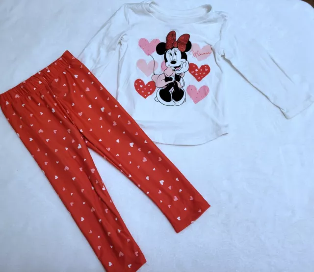 Disney Junior Minnie Mouse Pajama Hearts 2 Piece Set 2T Long Sleeve Preowned