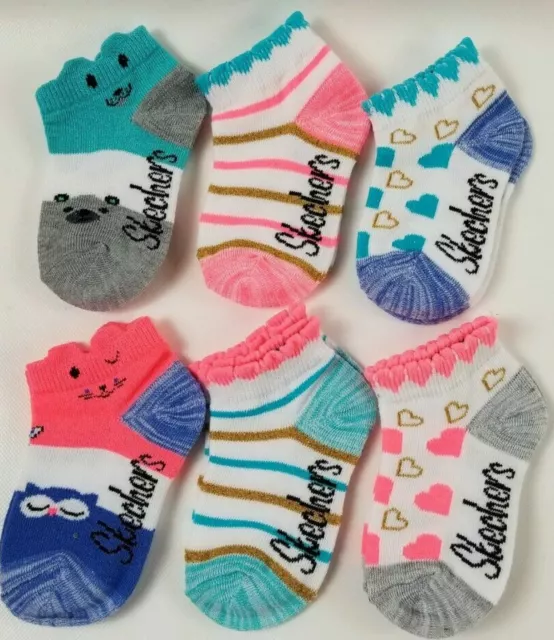 Skechers Kids Big Girls' 6 Pack Tie Dye Low Cut Socks 5-6.5 Mid Combo Love Print