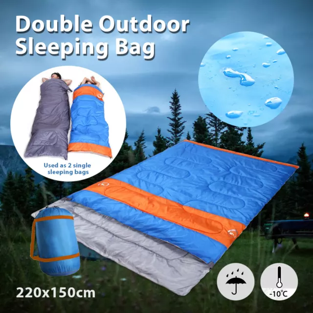 Double Outdoor Camping Sleeping Bag -10° Hiking Thermal Winter Cold 220x150cm AU