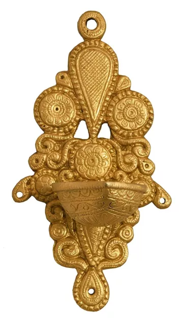 Messing Wandbehang Diya Deepak IN Gold Antiker Abschluss Puja Artikel Höhe 19 CM