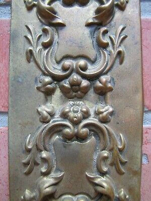 Antique Door Push Plate Ornate high relief Flowers Vines Scrollwork thin Brass 3