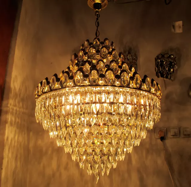 Palwa Style Antique Vnt French GIGANTIC Swarovski Crystal Chandelier Lamp 1960s