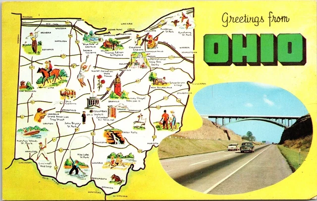 Greetings From Ohio OH State Map Dual View Postcard UNP VTG Dexter Unused