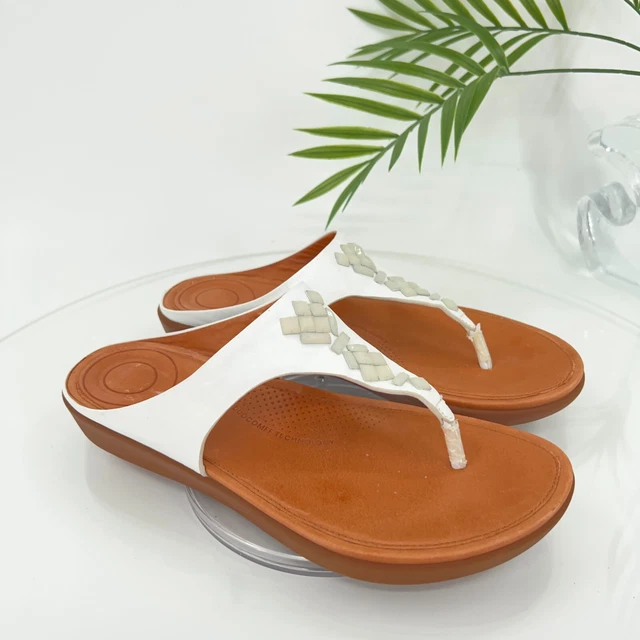 Fitflop Women's Banda Flip Flop Slide Sandal Shoe Size 5 White Leather Toning 2