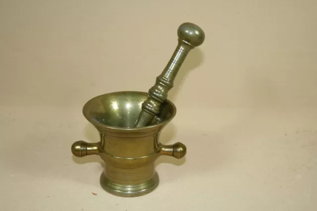 ANTIQUE 19th C DUTCH BRONZE MORTAR WITH PESTLE