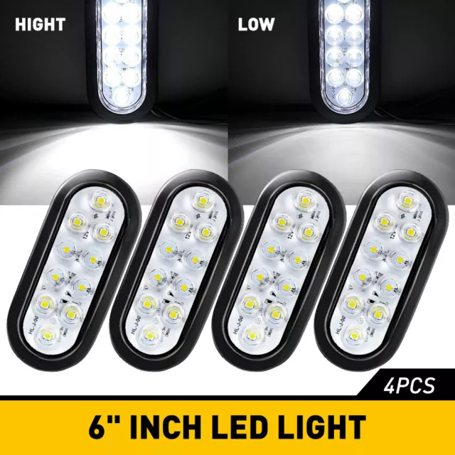 4PC 6" White LED Stop Turn Tail Oval Trailer Lights Universal For Truck Boat Bus