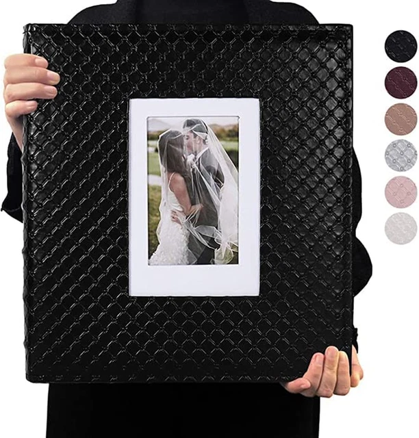 RECUTMS Photo Album 4X6 600 Photos Black Inner Page Button Grain Leather Big Cap