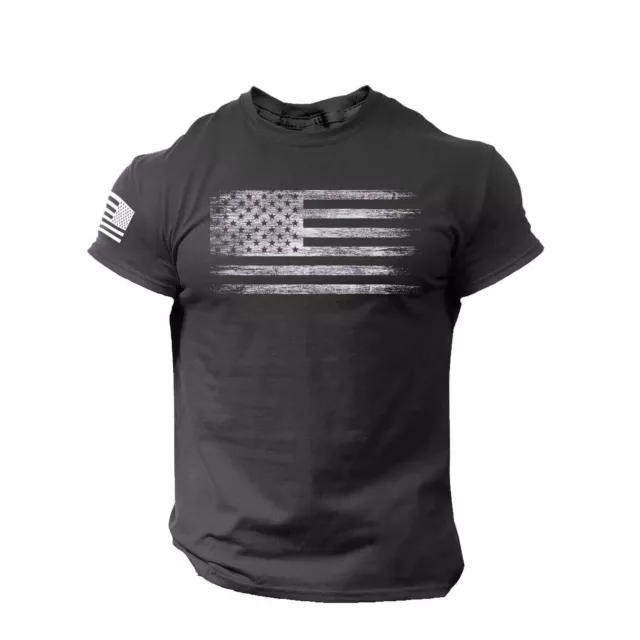MEN'S AMERICAN FLAG T-Shirts Patriotic Tees Short Sleeve Workout Muscle ...
