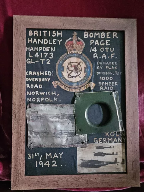 Ww2 British, Rare Handley Page Hampden Raf Bomber 1942 Relic Parts, Norwich