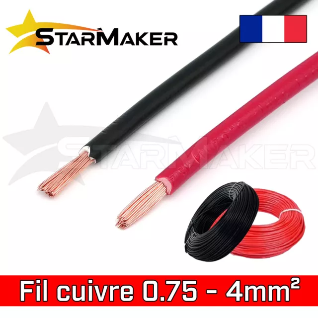 Fil électrique souple HO5/7VK 0,5-0,75-1-1,5-2,5-4mm² Noir Rouge câble cuivre