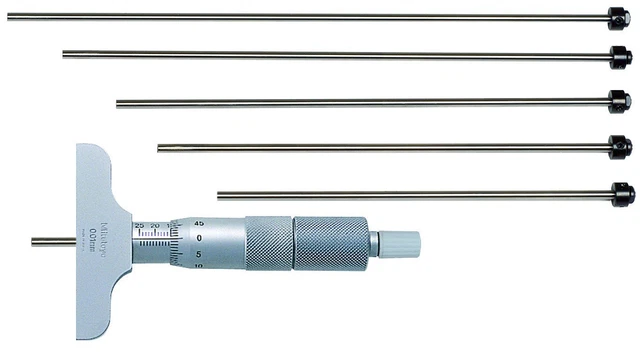 Mitutoyo 129-112 129 Series Metric Depth Micrometer with Interchangeable Rods,