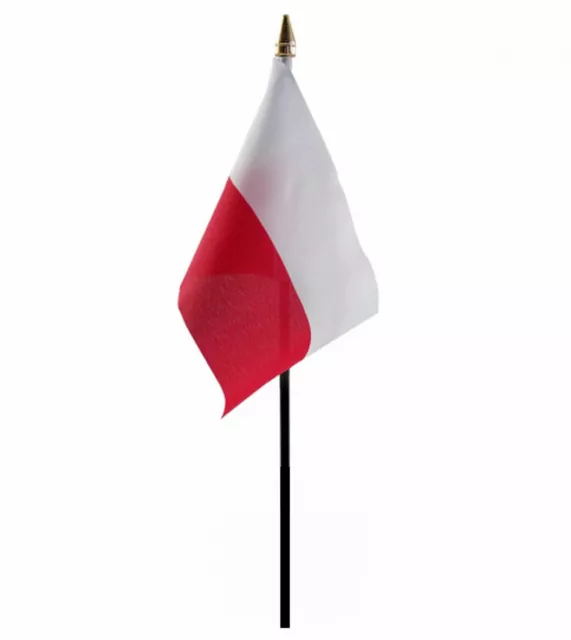 Poland Small Hand Waving Flag 6" X 4" With Pole Polish Warsaw