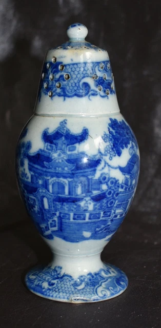 Antik blau & weiß Perlengeschirr Chinoiserie Muster Pfeffertopf oder Pfeffer