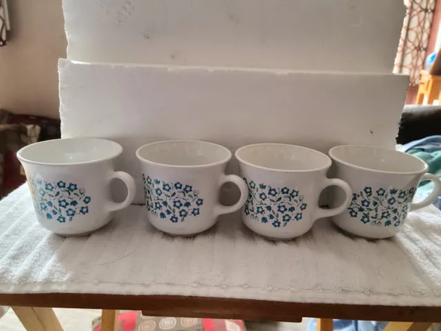 4 Corning Ware Corelle Blue Heather Coffee Cups Blue Flowers Floral 8 Oz Mugs