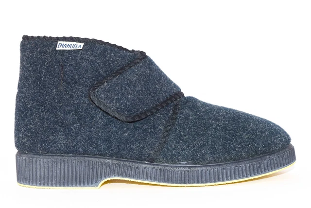 EMANUELA 564 BLU Pantofole Alte Calde Uomo Strappi Lana Antiscivolo Invernali