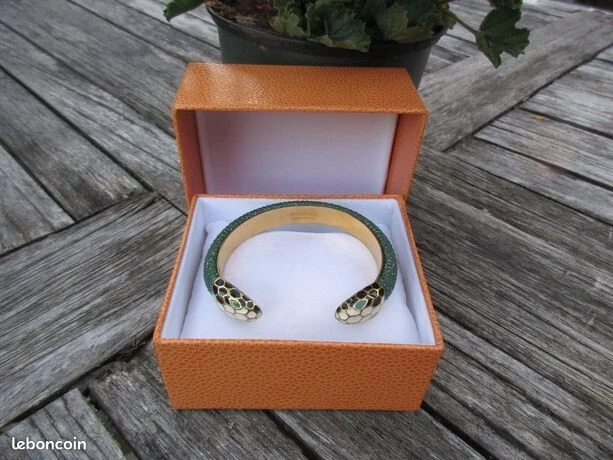 Bracelet Vintage Signé En Métal Argenté Et Cuir - Fermoir Mousqueton, Unisexe