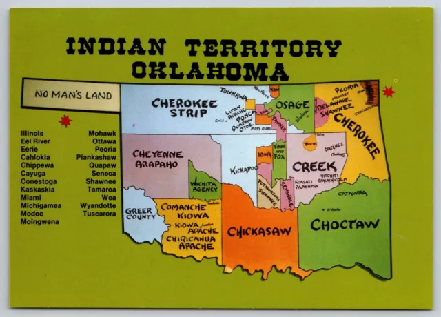 American Indian Territory Oklahoma Map (6 X 4 in) Postcard