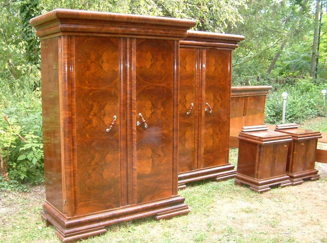 Art Deco Bedroom Suite. Superking Bed Wardrobes Dressing Table Bedside Cabinets