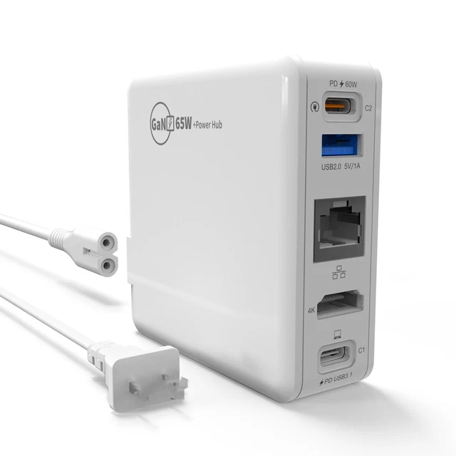 5-in-1 USB C HDMI Adapter 65W Fast Charger Dock Station With Power Cable