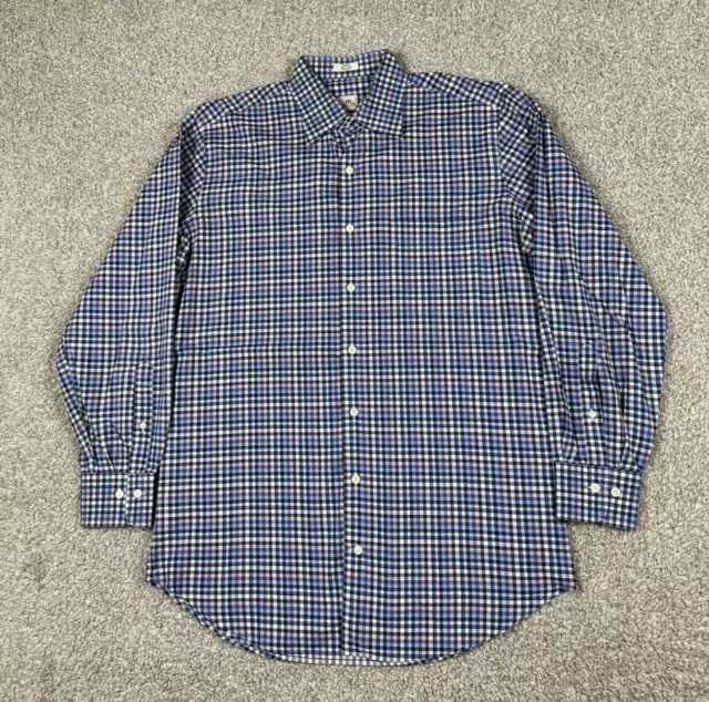 Peter Millar Shirt Mens Medium Purple Blue Check Button Up Long Sleeve Cotton