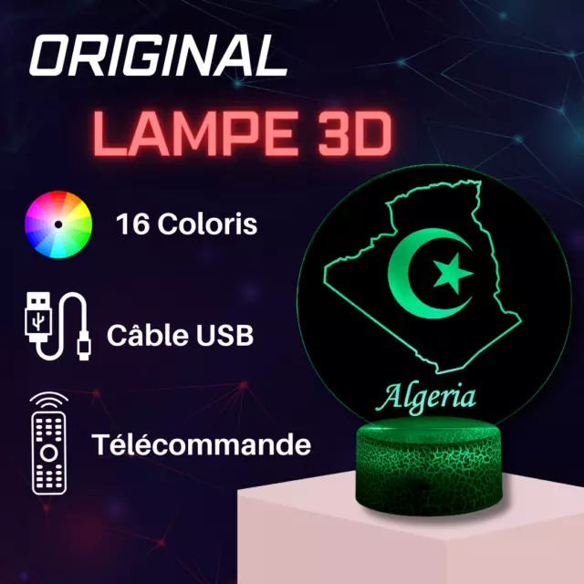 Lampe chevet 3D LED Pays arabe Algérie DZ  - Veilleuse changement couleurs 2