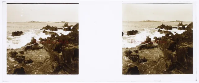 FRANCE Sea Landscape c1930 Photo Stereo Glass Plate Vintage P29L5n17 2
