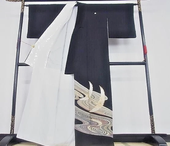 Japanese Kimono /Tomesode/Cranes/Silk/Gold Leaf/Kimono accessories 4 piece set 2