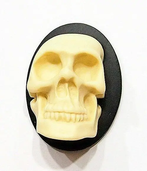4 of 40x30mm Cream over Black Huge 3-D Skull Head, Gothic Steampunk Zombie
