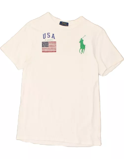 POLO RALPH LAUREN Boys Graphic T-Shirt Top 14-15 Years Large White Cotton BB48