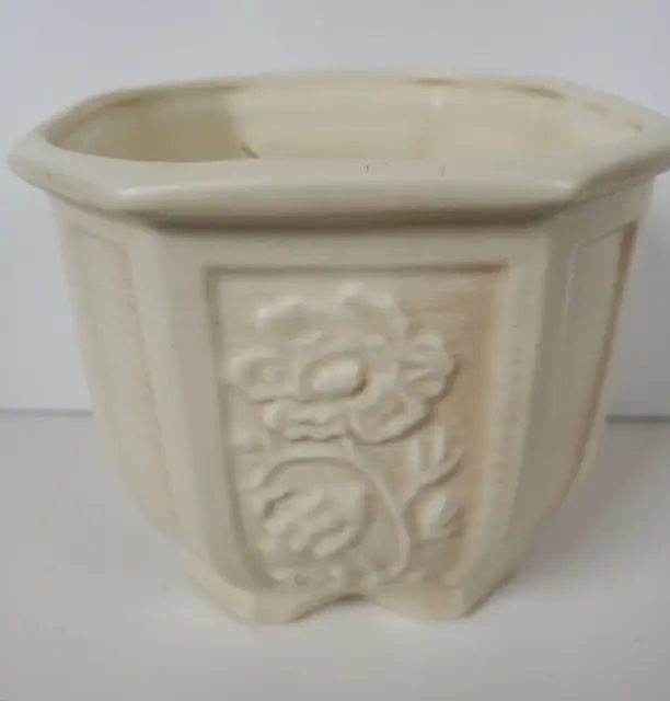 Vintage Haeger Pottery Planter Ivory White Cream Octagon Embossed