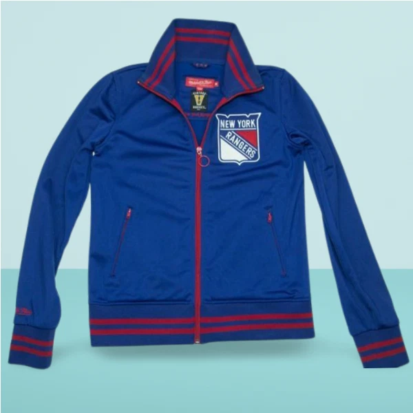 ** GIACCA DELLA PISTA DA HOCKEY DI NEW YORK Mitchell & Ness TAGLIA 10-11...