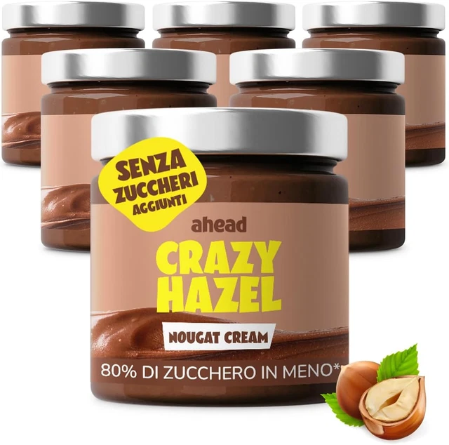 AHEAD Crazy Hazel | Crema Spalmabile Senza Zucchero - 6X200G - Crema Cioccolato