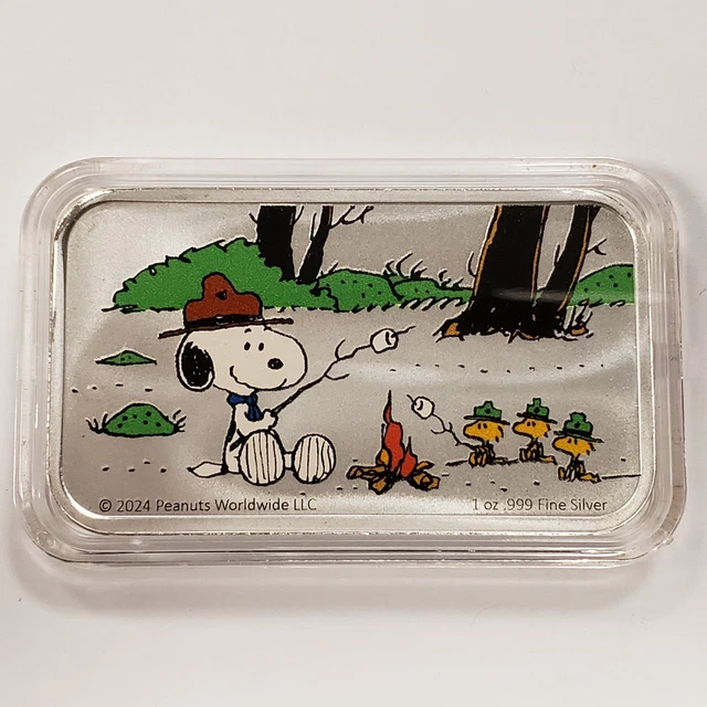 ピーナッツ®ビーグル・スカウト・キャンプ・アドベンチャー 銀1オンス・バー 1 OZ .999 Silver Bar - Snoopy Beagle Scout Camping Adventure