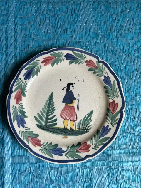 HB Henriot Quimper Hand Painted Pottery Round Plate France