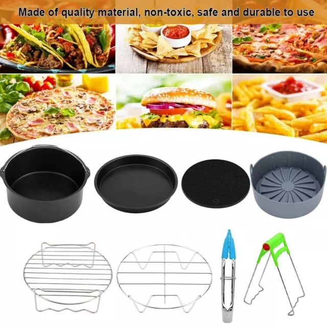 8 Pcs Large Air Fryer Set Accessories Baking Basket Pizza Pan Kitchen Tools UK