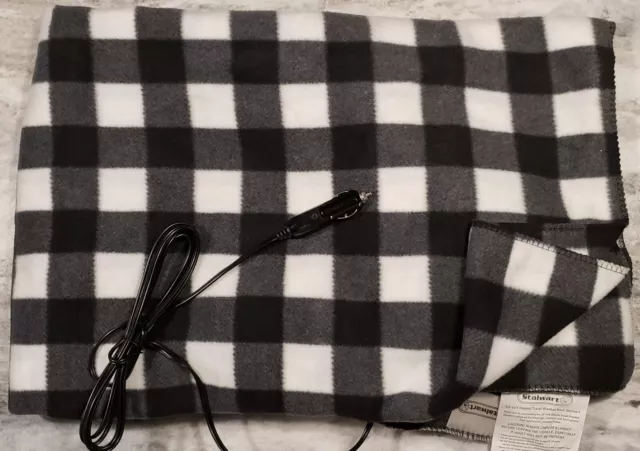 Stalwart Black And White Checkered 12 Volt Heated Fleece Car Blanket