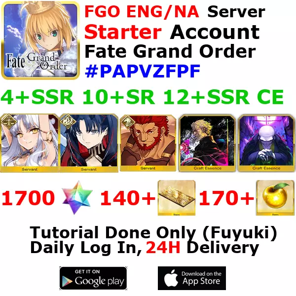 [ENG/NA][INST] FGO / Fate Grand Order Starter Account 4+SSR 140+Tix 1720+SQ