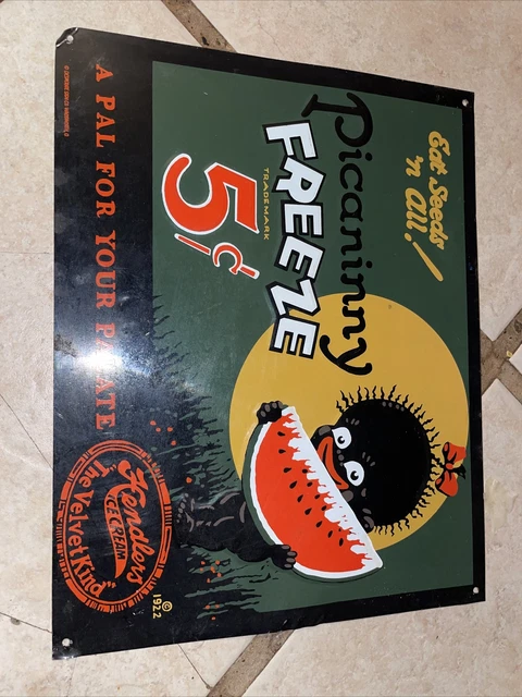 Picaninny Freeze Hendlers Ice Cream Painted Embossed Metal Sign