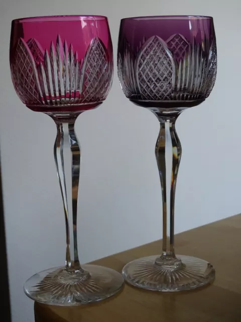 2 ANCIENS VERRES A VIN COULEUR ROEMER CRISTAL ROUGE AMETHYSTE BELLE QUALITE 19 c