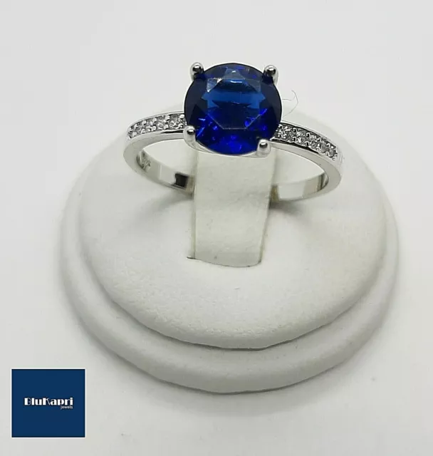 Anello donna argento 925 con zirconi e solitario blu