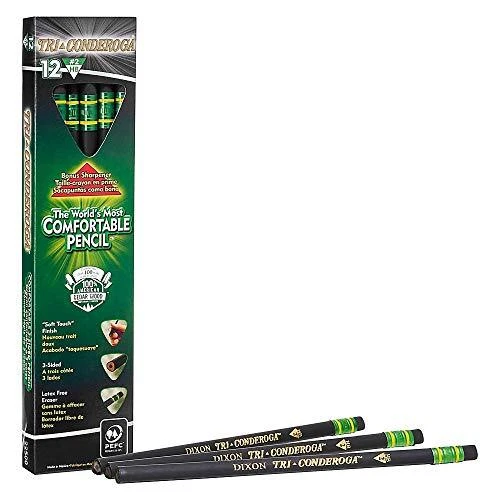 Tri-Conderoga Triangular Pencils, Wood-Cased #2, Sharpener, Soft Touch Comfor...