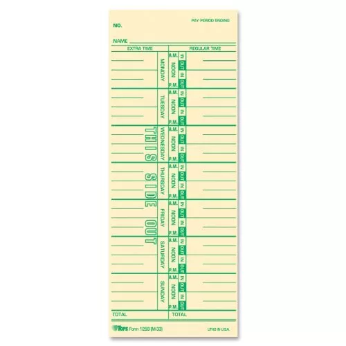 Tops Named Days Weekly Time Card - 9" X 3.50" Sheet Size - Manila - 100 / Pack