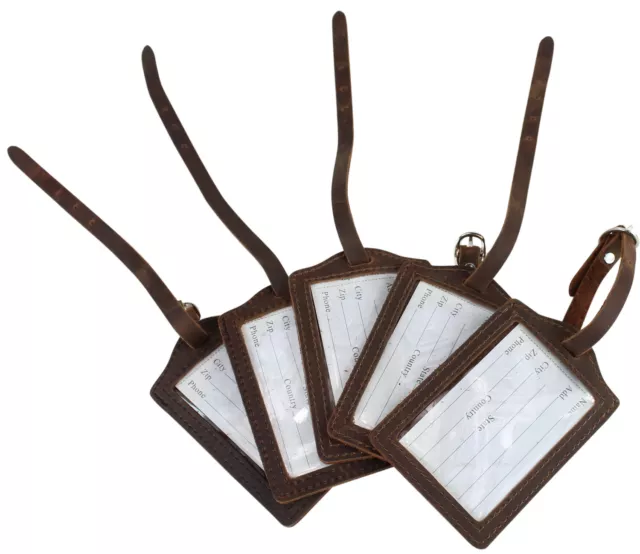 Cowhide Full Grain Leather Luggage ID Tag Pack of 5 - B186 Vagarant Traveler