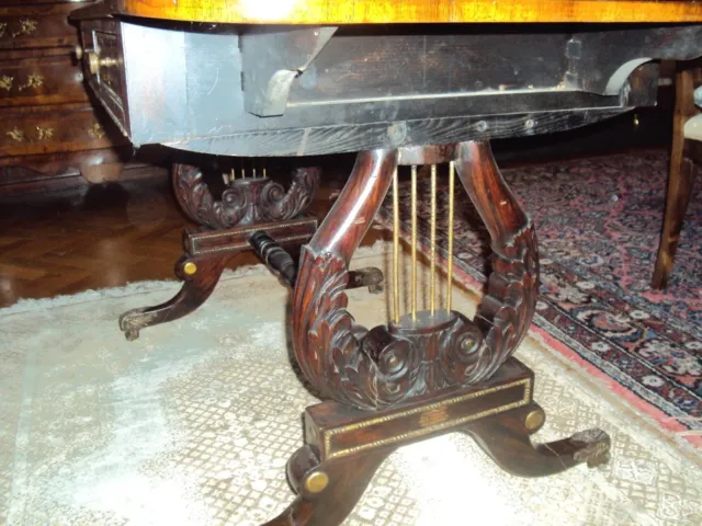 Rosewood Antique Regency Sofa table, harp end legs, drawers, drop leaves 3