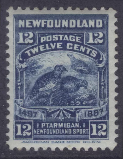 NEWFOUNDLAND 69 12c DARK BLUE 1897 CABOT 400TH ISSUE WILLOW PTARMIGAN MPH CV$40