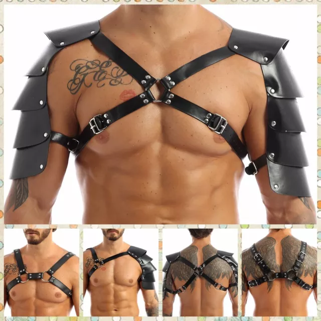 US Mens Adult Faux Leather Body Chest Harness One Shoulder