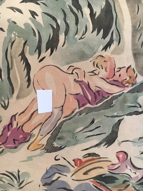 Franz Naager 1870 - 1942 Erotische Szene #4 Akte Expressiv Linolschnitt München 2