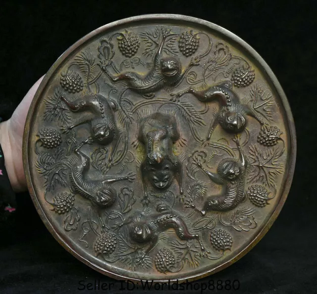 7.2" Antique Old Chinese Bronze Ware Dynasty Palace Animal Beast bronze mirror